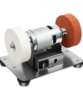 Powerful 96 Watt Mini Bench Grinder With Adjustable Speed Control And Grinding Wheel, dual discs for metal and wood projects.