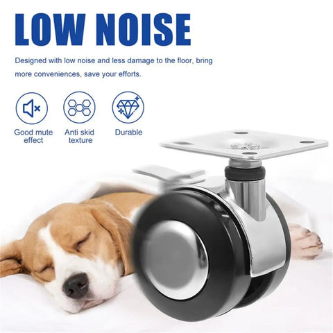 Heavy Duty Office Chair Casters Five Pack Smooth Rolling Replacements For Computer And Desk Seats seen from side, low noise design.