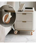 Nightstand with Four Pack 2.5 Inch Wood Grain Swivel Casters With Brake for quiet furniture mobility on hardwood floor