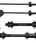 Ride Ready MTB Quick Release Bicycle Hub Set front and rear axles with hollow shafts and levers in black iron build.