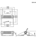 Industrial self-closing hinge with coil spring; front and side dimensioned drawing by Amazon.