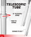 Heavy Duty Fuel Transfer Pump With Slick Quick Flow Control Nozzle And 10 FT Vinyl Discharge Hose Telescopic tube expandable from 15 to 20.5 inches.