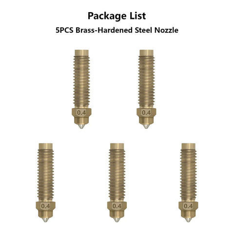 5 Pack Brass Hardened Steel Nozzles For Centauri Carbon And Centauri 3D Printer, 0.4mm, set of nozzles displayed