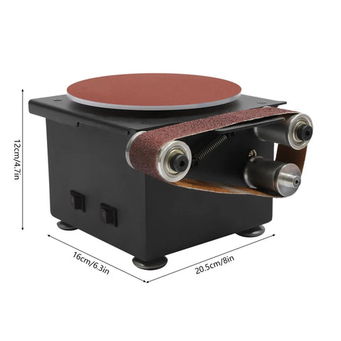 Get Your Hands On This Mini Belt Sander With 6 Inch Sanding Disc And Spindle Tool. Compact design with 100W motor.