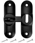 90/180 Degree Barn Door Lock With Flip Latches, black zinc alloy lock with screws, front view, for secure locking on doors and gates.