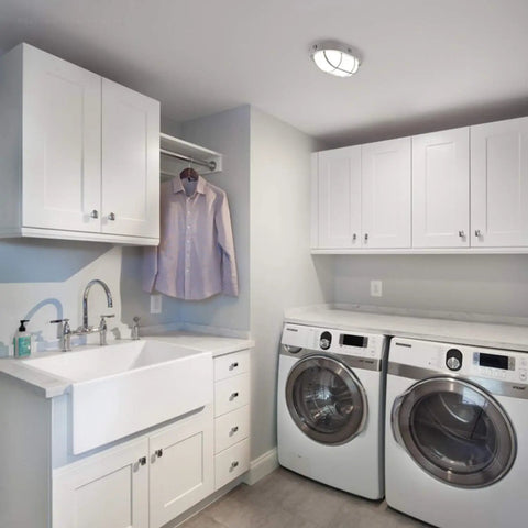 Modern laundry room with Outdoor 12 Inch LED Bulkhead Light 10W Oval Nautical Marine Wall Fixture on ceiling