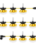 100 Ft LED Construction String Lights With 10 Bulbs On E26 Sockets, warm white, displayed in yellow casing