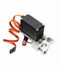 Angled side view of Powerday 995 servo airdrop release switch for RC multicopter with orange/red/yellow wires