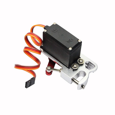 Angled side view of Powerday 995 servo airdrop release switch for RC multicopter with orange/red/yellow wires