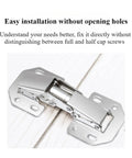 Stainless Steel Cabinet Hinges No Drill Flush Mount Concealed Buffer for Doors shown on white surface