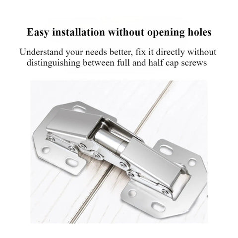 Stainless Steel Cabinet Hinges No Drill Flush Mount Concealed Buffer for Doors shown on white surface