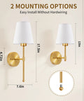 No Strings Attached Battery Wall Sconces Set Of Two Rechargeable Wireless Indoor Lights Cordless Modern Hallway Lamps showing sizes and mounting options.