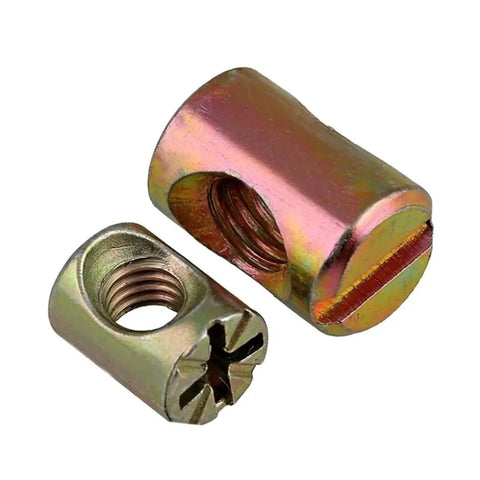 Heavy Duty Barrel Nuts Set For Furniture Assembly M6 To M8 Cross Dowel Nuts With Slotted Hammer Embedded Fit Zinc Alloy