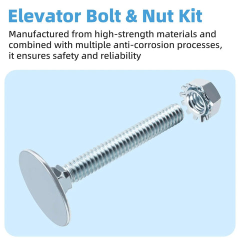 Built Tough 2 Inch Stainless Steel Elevator Bolt And Nut Kit Including 10 Heavy Duty Pieces Designed For Zero Hassle Mounting On Commercial Truck Rolling Doors And High Speed Elevating Door Tracks - close up of a stainless steel bolt and hex nut.