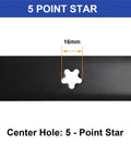 Close-up of 5 point star center hole of 2 Pack High Lift Mower Blades for 42 Inch Decks Fits Craftsman Husqvarna Poulan Replaces 127843