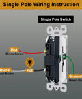 20 Pack Single Pole Decorator Light Switch With Wall Plate 15A 120 277V AC Rocker Paddle Interrupter wiring diagram