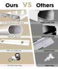 Ultra Quiet Ceiling Mount Curtain Track System 5 To 16 Feet White Aluminum Double Rail For Bedroom Window And Hotel Drop Ceiling Install Smooth Glide With PVC Silent Strips And Pulleys No Curtains Or Hooks Included comparison of aluminum vs plastic track parts