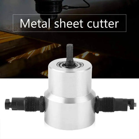Double Head Sheet Metal Nibbler Cutter for Drill Attachment, shown detached, compact design for cutting metal sheets in DIY projects.
