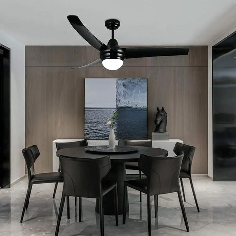 Dining room with 52 Inch Black Ceiling Fan With Remote Control And Light Kit For Bedroom Living Room Kitchen Whisper Quiet 3 Speed