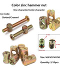 Furniture Barrel Nuts And Hammer Nuts Kit For DIY Woodworking, M4-M8 Screws, Zinc Alloy 8-18mm Embedded 2-In-1 Slotted Cross
