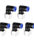 5 Pack Push To Connect Fittings 90 Degree Pneumatic Elbow Adapters, Three Eighth Inch NPT Female, 0.31 Inch Tube OD, Nickel Plated Brass