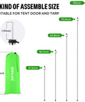 Adjustable Heavy Duty Tarp Poles Set Of 2, 90 Inch Telescoping Camping Poles with multiple assembly heights displayed.