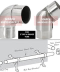 Front and side views of two 2-inch OD brushed stainless steel tube elbows for 16-gauge tube (316).