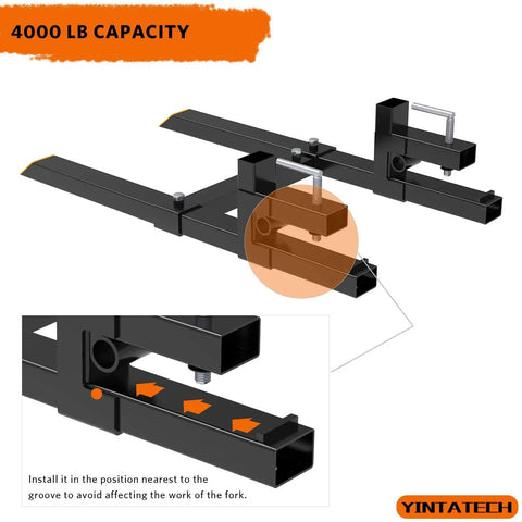 60 Inch Clamp On Pallet Forks For Tractors And Skid Steers, Heavy Duty Fork Attachments With Adjustable Stabilizer Bar, 4000 Lb Capacity, Easy Clamp On Loader Bucket Forks For Farm, Ranch, And Construction Use