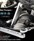 Offset Extension Wrench And Low Profile Socket Set For Hard To Reach Fasteners Pro Grade Lightweight Aluminum Extension Bar Eight To Seventeen Millimeter Sockets And One Half One Quarter And Three Eighths Inch Square Drive Adapters used in car engine