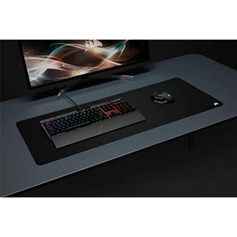 MM350 PRO Extended XL Spill Proof Cloth Gaming Mouse Pad with massive 930mm by 400mm surface on large desk with keyboard and mouse