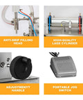 Pro Shop Heavy Duty Stainless Steel Automatic Liquid Filling Machine 10 To 2500 Ml Pneumatic Single Nozzle with adjustment handle and jog switch.
