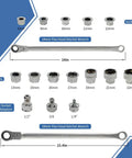 Flex Head Ratcheting Wrench Set 8 to 22 mm Metric, 72 Tooth, Extra Long Double Box End, 17 Piece Kit with sockets and adapters
