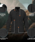 Men's Long Sleeve Tactical Shirt In Black Featuring Stain Resistant Ripstop Cotton Blend And Hidden Zipper Placket with pockets and convertible collar.