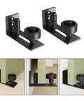 Adjustable Floor Guide For All Sliding Barn Doors With Eight Setup Options, Flush Bottom Design, Flat Stay Roller, Set Of 2, Built From Solid Steel And POM Nylon For Durability, Compatible With Door Panels Of Various Sizes, showing different installation views.
