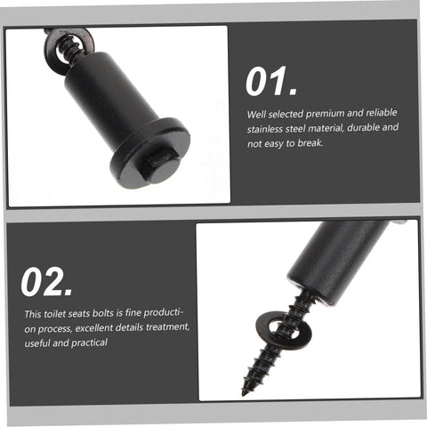 Close-up view of stainless steel toilet seat bolts with detailed threading, emphasizing durability and reliable construction.