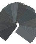 90 Pack Pro Grade Wet Dry Sandpaper Set With Grit 400 To 3000 9x3.6 Inch Assorted Abrasive Sheets fanned out on display