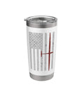 Airplane Pilot American Flag Design Stainless Steel Insulated Tumbler With Dual Wall Keeps Drinks Hot Or Cold Leak Proof Clear Slider Lid BPA Free White Finish