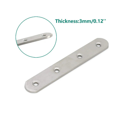 4 Pack Flat Mending Plate For Wood, Stainless Steel Straight Brackets 12 Inch Length, 4 Screw Holes, side view close-up