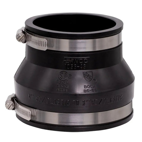 PVC Flexible Reducer Pipe Coupling 4 Inch To 3 Inch For Cast Iron And Plastic Plumbing Leak Proof And Chemical Resistant Elastomeric PVC Flexible Hassle Free Universal Fit 50 Year Service Life Sewer Gas Resistant 2 Pack, black