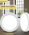 Five Pack LED Flush Mount Ceiling Lights 24W 11.81 Inch Round Surface Mounted Down Lights 5000K Cool White For Kitchen Closet Hallway Stairwell Dining Room Modern Energy Efficient Ceiling Fixture, dimensions shown