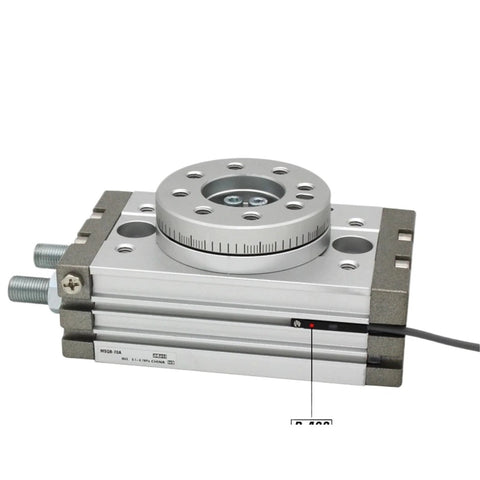 Pneumatic rotary actuator with aluminum body and circular degree-mark dial; front view (MSQB/MSQA)