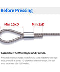 Before pressing, 1/16 Inch Aluminum Wire Rope Ferrules Loop Sleeves Crimping Set 200 Pieces For Cable Crimps pro grade aluminum