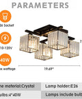 Specifications of 4 Light Rectangular Modern Crystal Chandelier Pendant Fixture For Dining Room Living Room Kitchen Hallway Geometric Hanging Lighting With Sparkling Crystals And Dope Home Decor