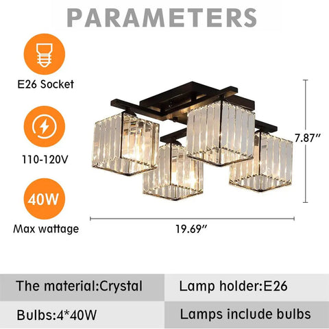 Specifications of 4 Light Rectangular Modern Crystal Chandelier Pendant Fixture For Dining Room Living Room Kitchen Hallway Geometric Hanging Lighting With Sparkling Crystals And Dope Home Decor