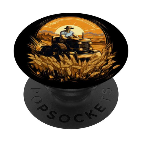 Farmer Themed Combine Harvester Farm Machine PopSockets Swappable PopGrip with tractor and wheat design