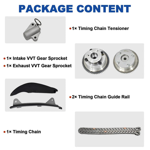 Beefed Up Timing Chain Kit With VVT Camshaft Sprocket And Water Pump For Hyundai Elantra and Kia Soul package contents