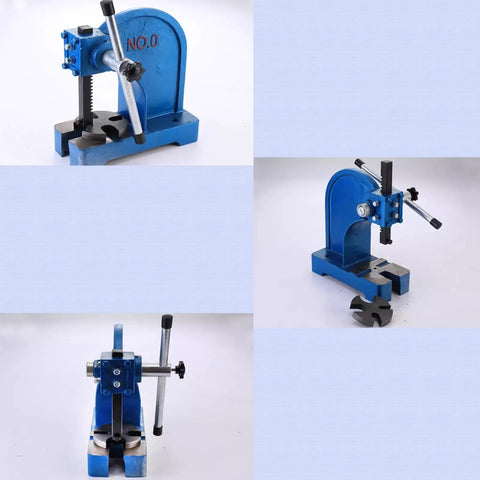 Heavy Duty Manual Arbor Press Rock Solid Cast Iron Desktop Punch Machine With A Smooth Lever, blue finish, compact design.