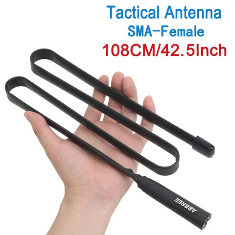 Hand holding Long Range Foldable Ham Radio Antenna For Outdoor Use, Great For Camping, 42.5 Inch Length, SMA Female Connector