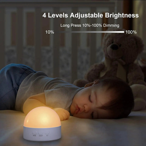 Baby sleeping beside a Portable Night Light with Dimmable RGB 8 Color LED, 1800mAh Rechargeable Battery, soft glow illuminating room.