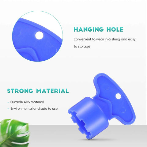 Close-up of blue ABS key from 5 Piece Faucet Aerator Key Set With 16.5Mm 18.5Mm 21.5Mm 22.5Mm And 24Mm Sizes, showing hanging hole and design.